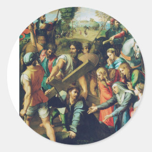 Raphael Spasimo Christ Falling Under Cross Art Classic Round Sticker