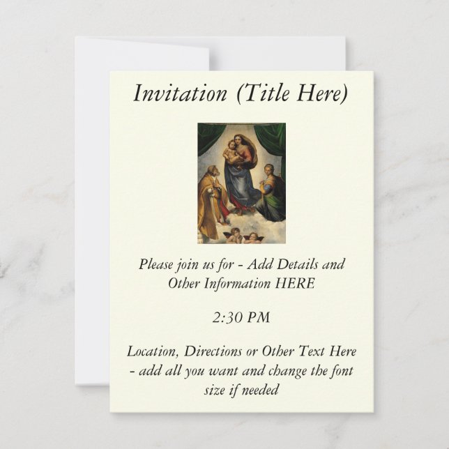 Raphael's Classic "Sistine Madonna" (circa 1513) Invitation (Front)