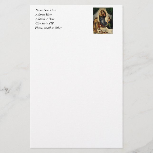 Raphael's Classic "Sistine Madonna" (circa 1513) Stationery (Front)