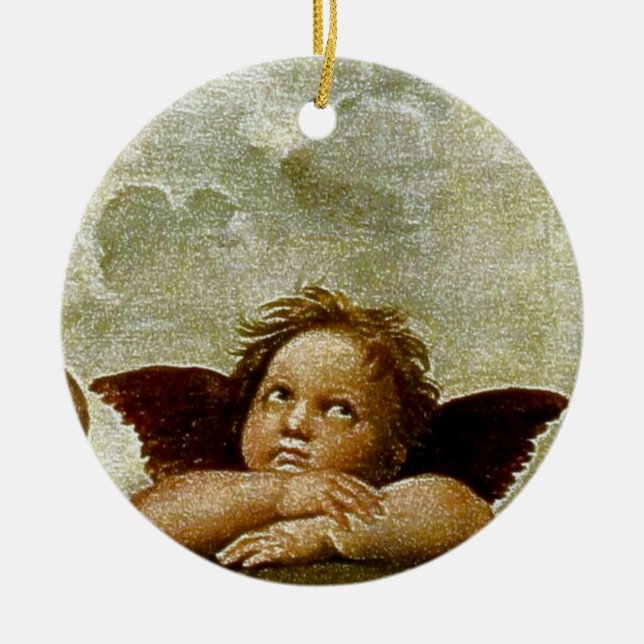 Raphael's "Sistine Madonna" Detail (circa 1513) Ceramic Tree Decoration (Front)