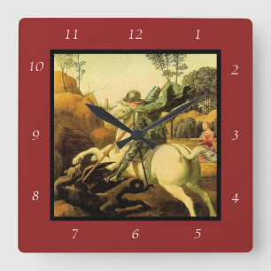 Raphael's "St. George and the Dragon" (circa 1505) Square Wall Clock
