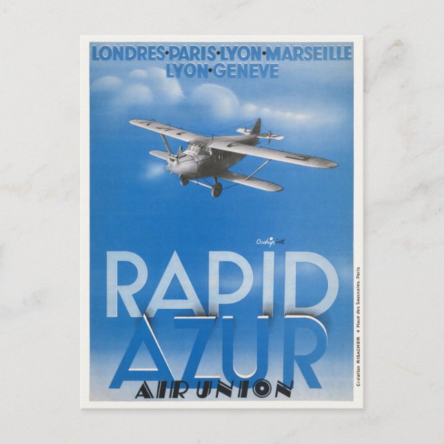 Rapid Azur France Vintage Poster 1932 Postcard (Front)