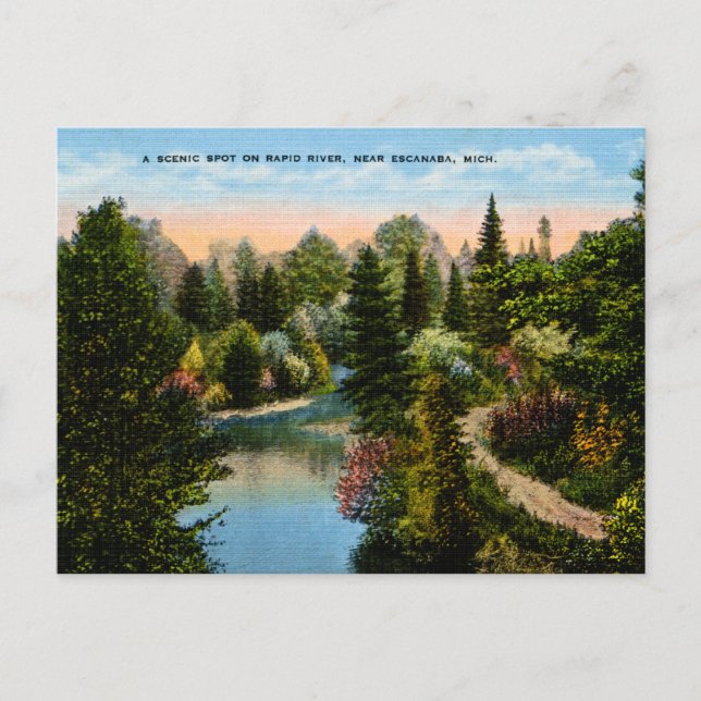 Rapid River Escanaba, Michigan Postcard (Front)