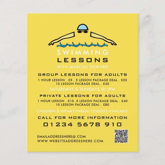 Rapid Swimming Icon, Swimming Lesson Advertising Flyer (Front)