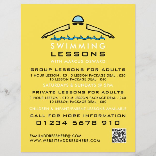 Rapid Swimming Icon, Swimming Lesson Advertising Flyer (Front)