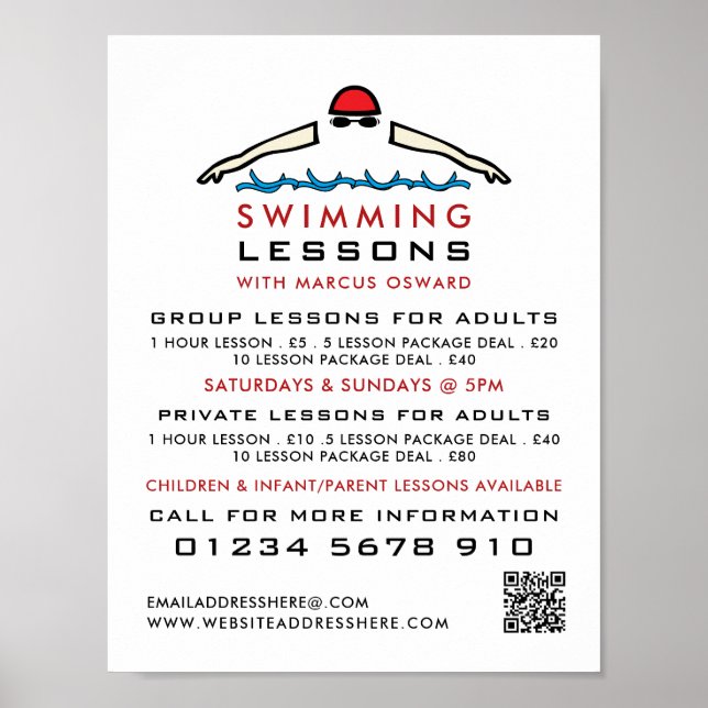 Rapid Swimming Icon, Swimming Lesson Advertising Poster (Front)