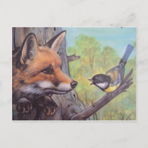 raposa e passaro postcard