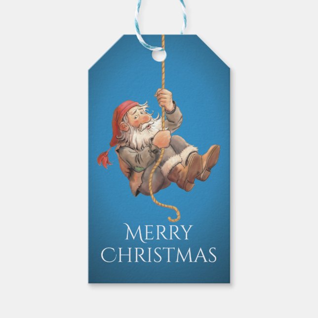 Rappelling Santa Merry Christmas Gift Tags (Front)
