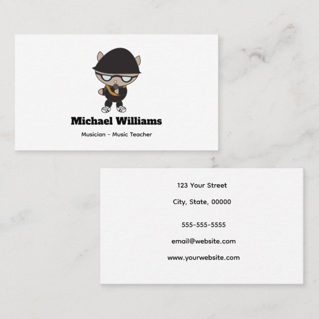 Rapper Cat Musician Personalise Business Card (Front/Back)