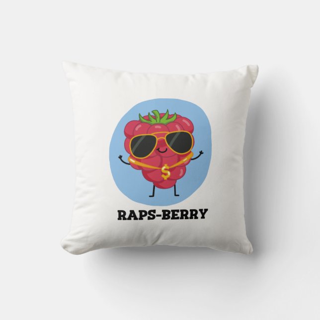 Raps-berry Funny Rapper Raspberry Pun Cushion (Front)