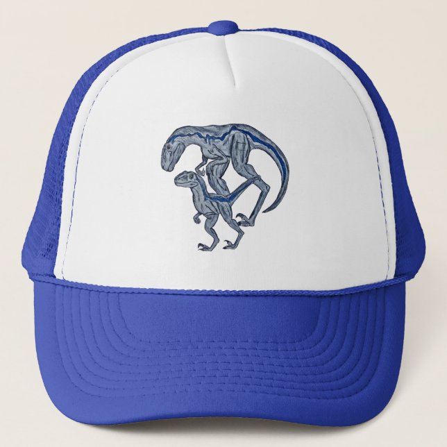 Raptor dinosaur baseball trucker blue hat (Front)