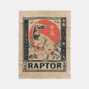 Raptor Dinosaur Japandi Art Wabi Sabi Red Sun Fleece Blanket