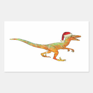 Raptor Funny Festive Velociraptor Xmas Dinosaur Rectangular Sticker