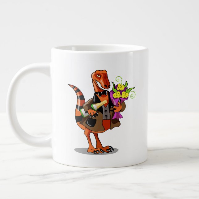 Raptor Holding Bottle Of Sparkling Wine & Flowers Large Coffee Mug (Left)