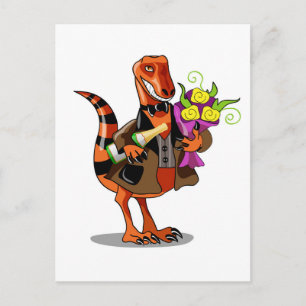 Raptor Holding Bottle Of Sparkling Wine & Flowers Postcard