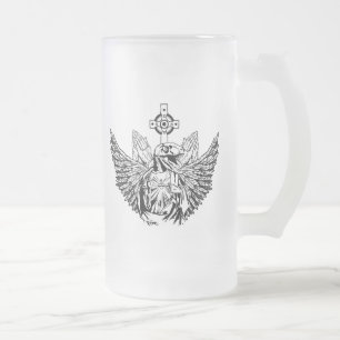 Raptor Jesus Loves You Frosted Glass Beer Mug