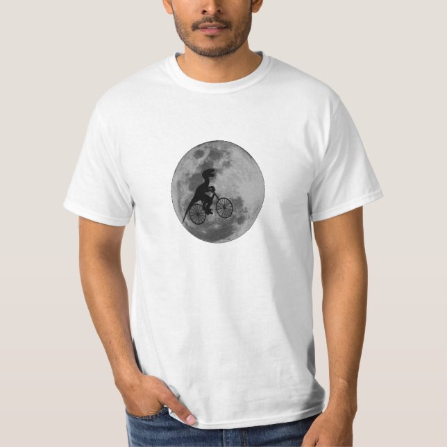 Raptor on bicycle in the sky with moon T-Shirt (Front)