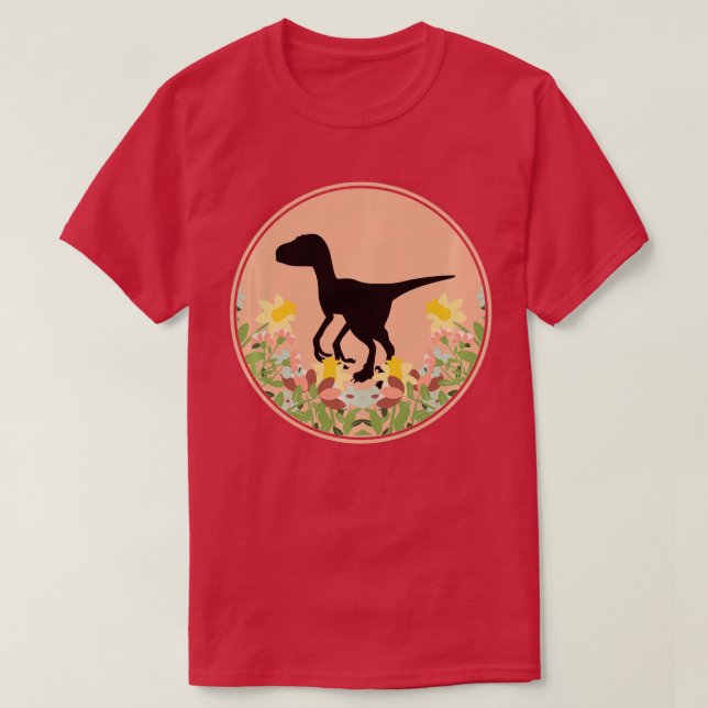 Raptor  Velociraptor Dino Dinosaurs Floral Flowers T-Shirt (Design Front)