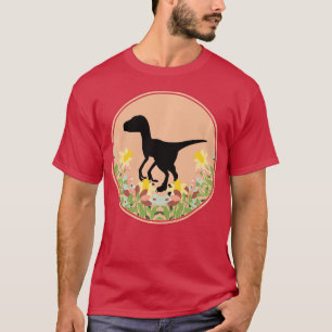 Raptor Velociraptor Dino Dinosaurs Floral Flowers T-Shirt