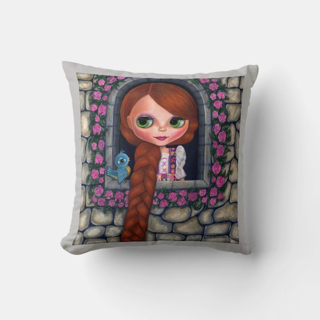 Rapunzel Big Eyes Girl Doll Cute Redhead Bluebird Cushion (Front)