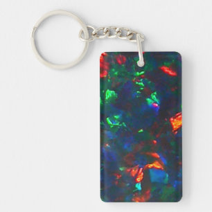 Rare Black Opal Red Green Fire Keychain