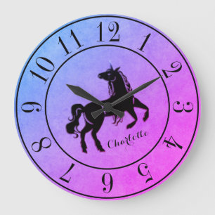Rare Black Unicorn Gradient Purple Personalised Large Clock