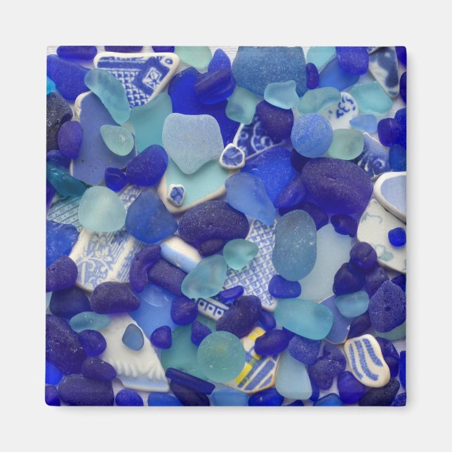 Rare blue and aqua sea glass, beach magnet (Front)