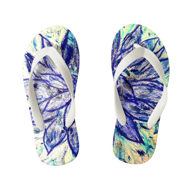 Rare Blue Dalhia Kid's Flip Flops (Footbed)