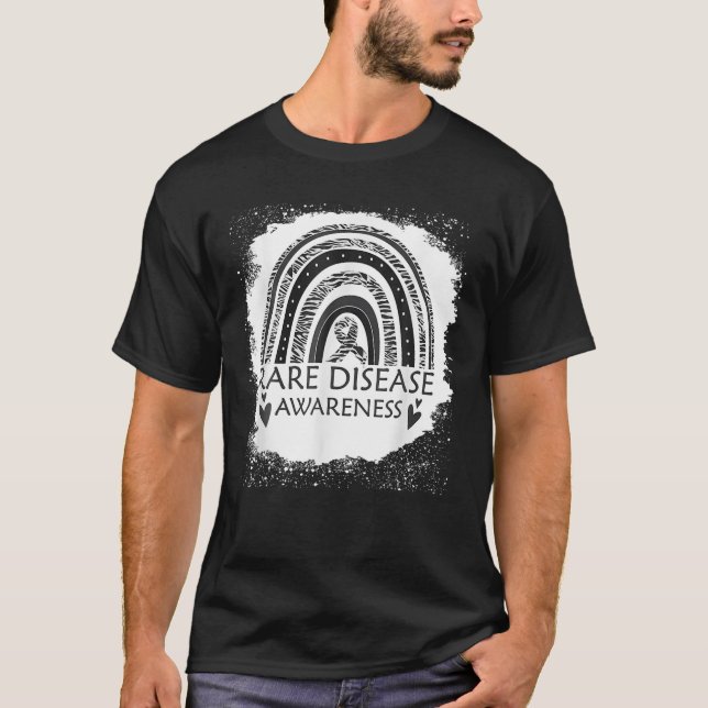 Rare Disease Awareness Bleached Rainbow Zebra Ribb T-Shirt (Front)