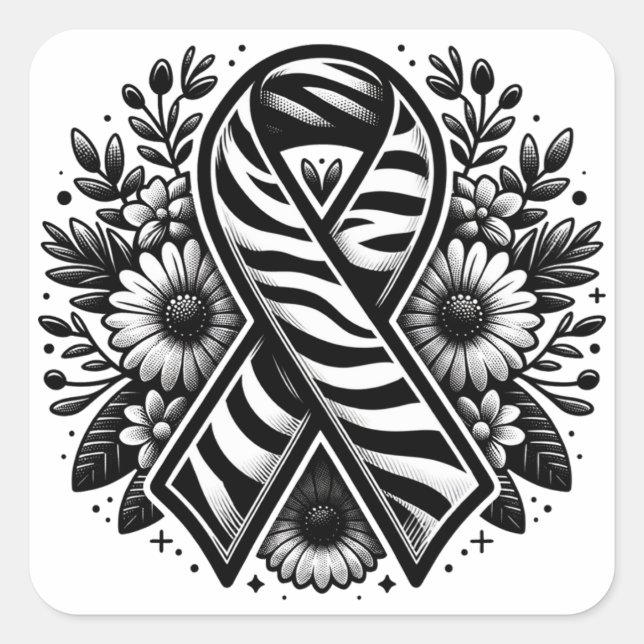 Rare Disease Awareness Ribbon with Flowers Square Sticker (Front)