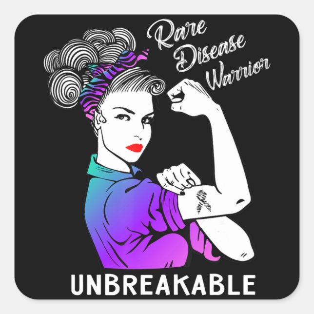 Rare Disease Warrior Unbreakable T-Shirt Awareness Square Sticker (Front)