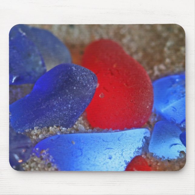 Rare Red And Cobalt Blue Seaglass Mouse Mat (Front)