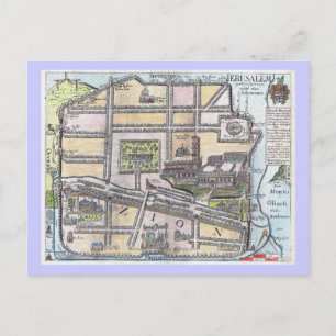 Rare restored antique map of Jerusalem Postcard