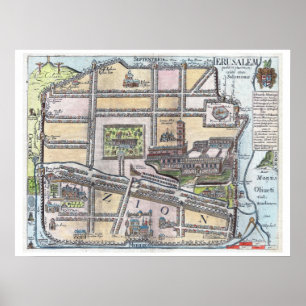 Rare restored antique map of Jerusalem Poster