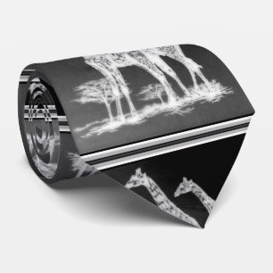 Rare Retro African Giraffes in Black/White Design Tie