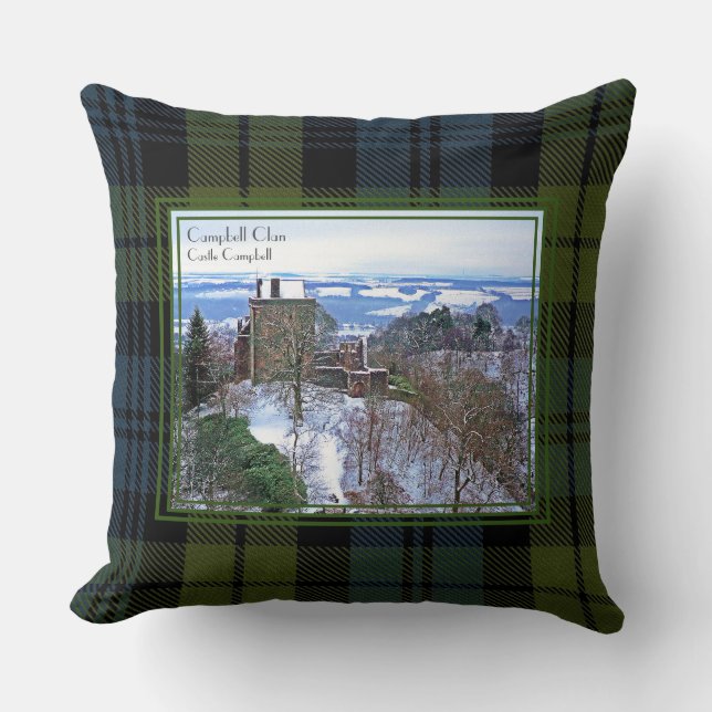Rare View Castle Campbell Tartan Snow Photo Cushion (Front)