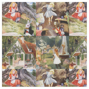 Rare Vintage Alice in Wonderland Drawing Fabric
