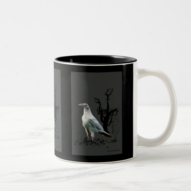 Rare White Raven Wildlife Art Two-Tone Coffee Mug (Right)