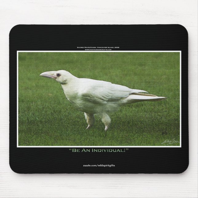 Rare White Raven Wildlife Photograph Mouse Mat (Front)