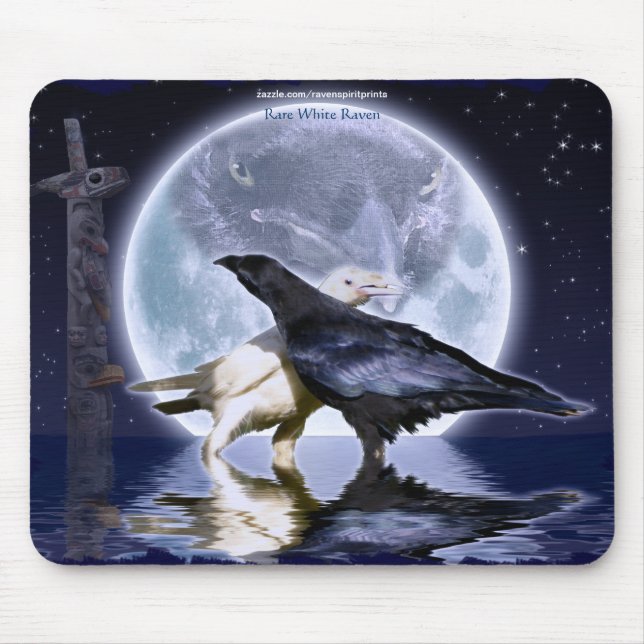 Rare White Ravens & Moon Wildlife Fantasy Art Mouse Mat (Front)