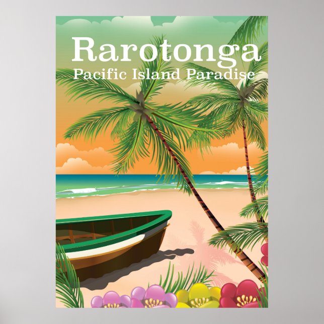 Rarotonga pacific island vintage travel poster (Front)
