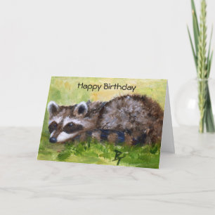 Rascal aceo Raccoon Birthday Card