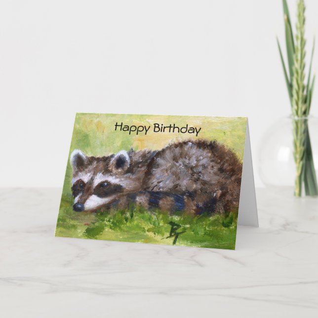 Rascal aceo Raccoon Birthday Card (Front)