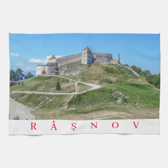 Rasnov Citadel entrance view tea towel (Horizontal)