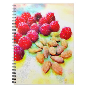 Raspberries Almonds Healthy Snack Watercolor Notebook