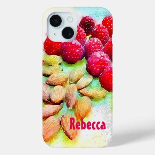 Raspberries and Almonds Snack Watercolor Artwork iPhone 15 Case