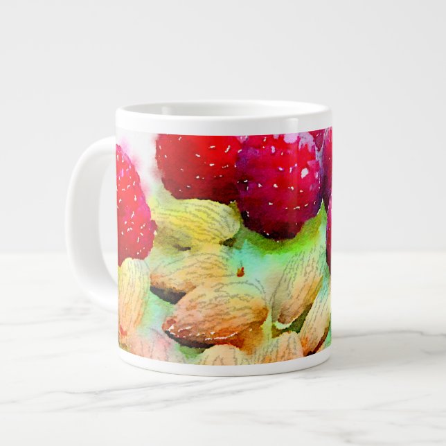 Raspberries and Almonds Watercolor Large Coffee Mug (Front Left)