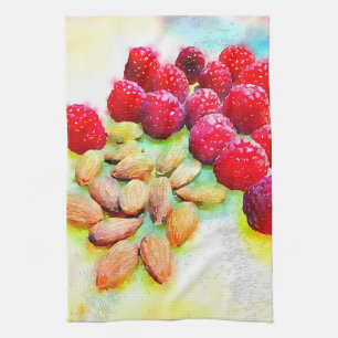 Raspberries and Almonds Watercolor Tea Towel