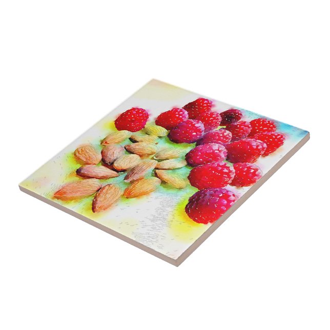 Raspberries and Almonds Watercolor Tile (Side)