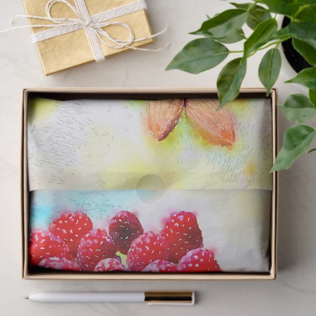 Raspberries and Almonds Watercolor Tissue Paper (Gift)